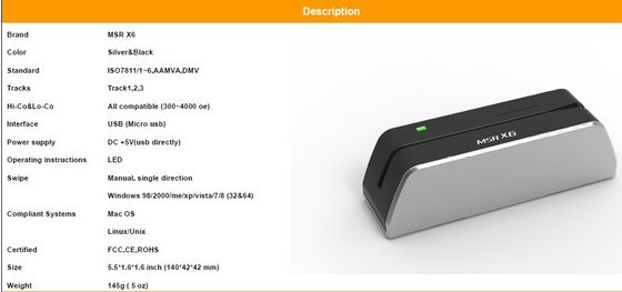 Lector de tarjetas de contacto inteligente de banda magnética MSR-X6 Escritor para lectura y escritura de tarjetas